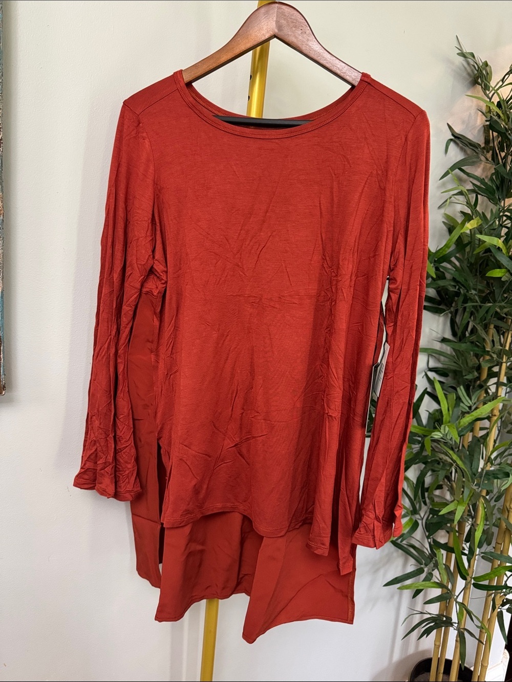 DG2 by Diane Gilman Rust Long Sleeve High-Low Tunic